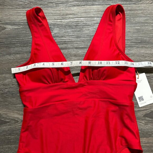 Quince Italian Plunge Wrap One Piece Swimsuit Red Small Bathing Suit Swim Wear - Picture 6 of 9